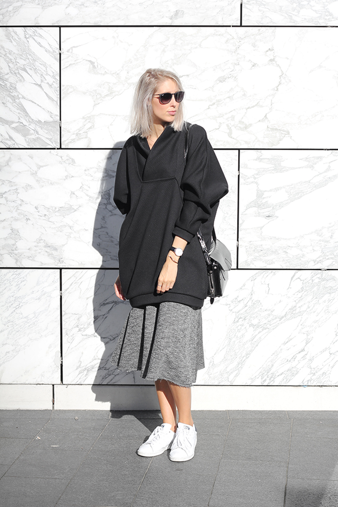 maxi skirt with oversized sweater