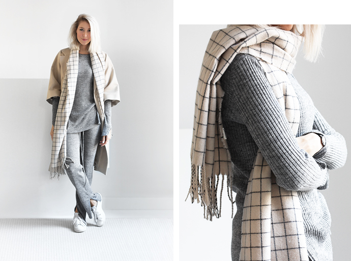 beige and grey outfit